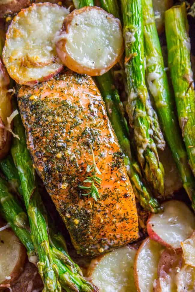 Sheet pan salmon asparagus potatoes