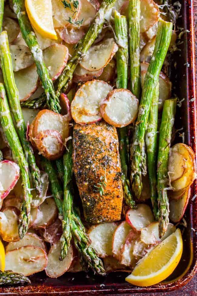 Salmon asparagus and potatoes