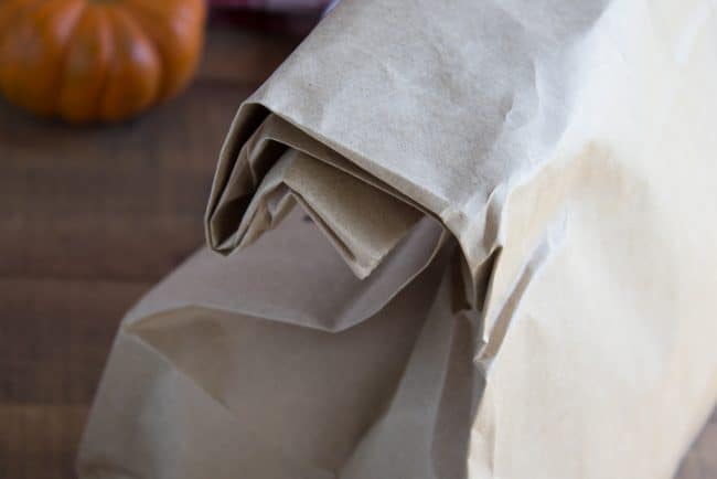 paper bag for mixing caramel corn.