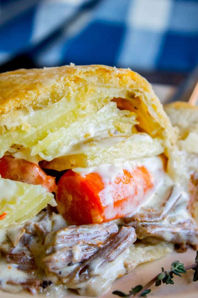 close up shot of beef and carrot pie