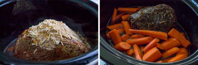 Easy Fall-Apart Pot Roast with Carrots (Slow Cooker) from The Food Charlatan. Super tender, juicy, fall-apart crock pot roast is not as hard as you think! This slow cooker recipe uses a few simple ingredients (one of them is patience) to make the most flavorful pot roast ever! #potroast #slowcooker #crockpot #roast #chuckroast #tender #juicy Pot roast with onion soup mix in slow cooker