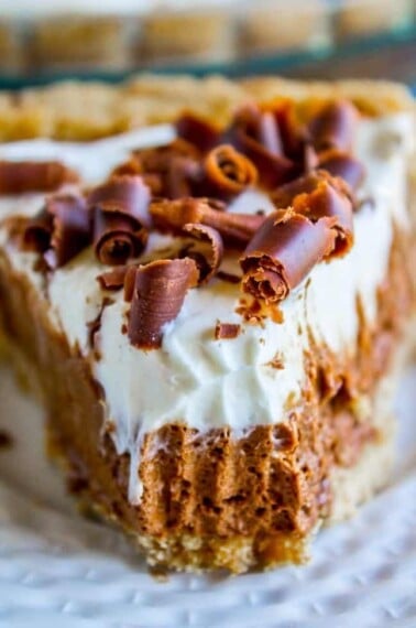 slice of French silk pie with whipped cream