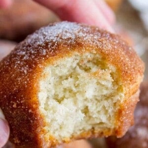 french breakfast puff with a bite