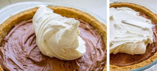 whipped cream on chocolate pie