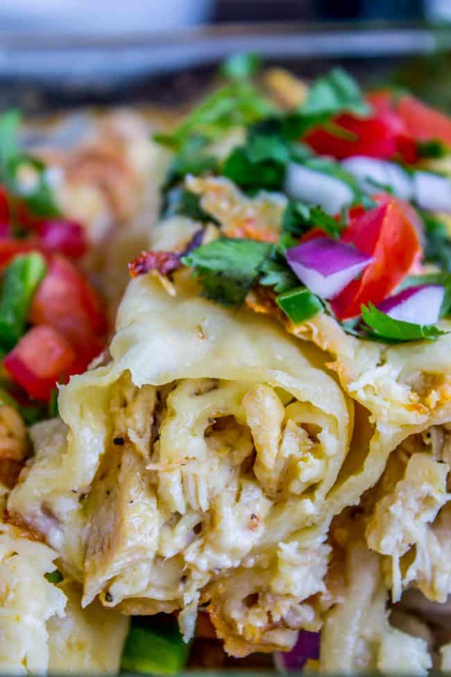 chicken enchiladas with creamy sauce and cheese