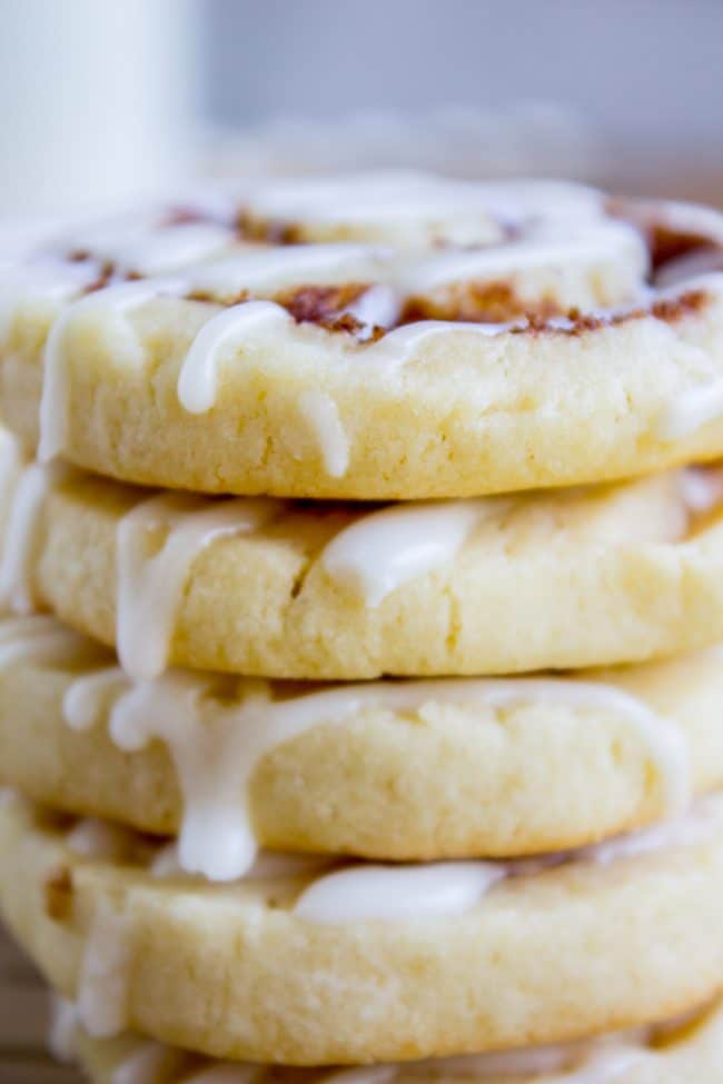 stack of glazed cinnamon roll sugar cookies