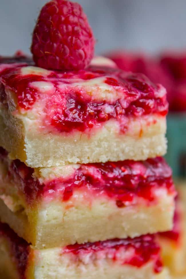 stack of raspberry cheesecake bars.