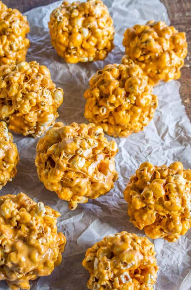 several easy popcorn balls with peanut butter