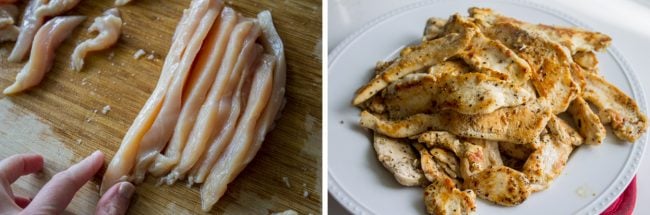raw chicken and cooked chicken