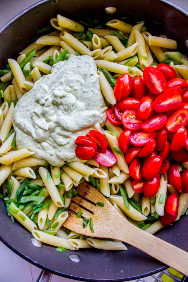 penne pesto with cherry tomatoes