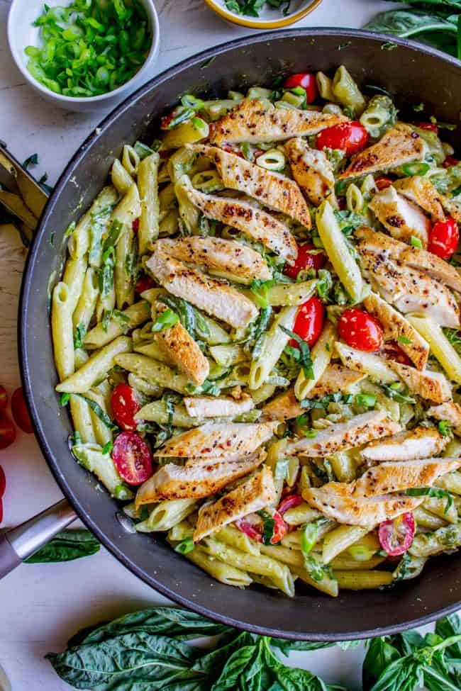 30 Minute Pesto Penne with Chicken and Cherry Tomatoes + My New Design! -  The Food Charlatan