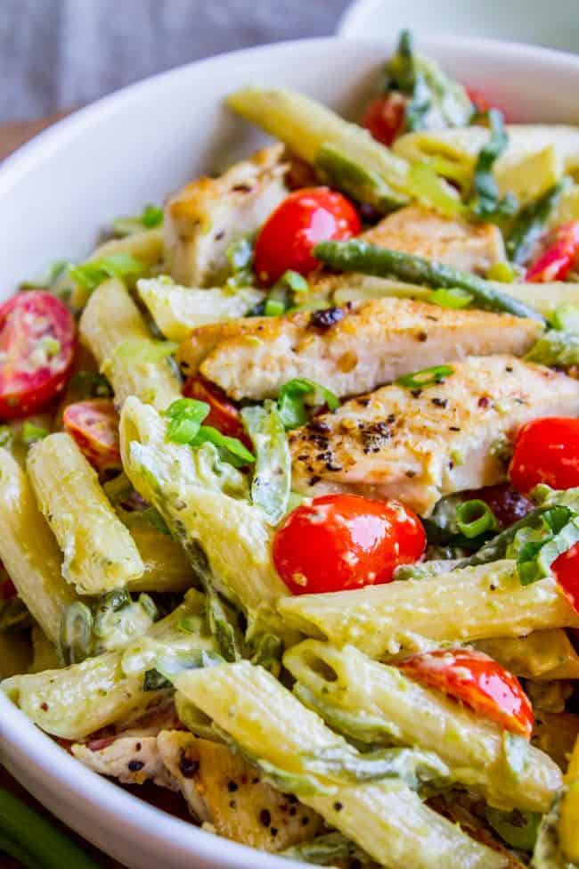 30 Minute Pesto Penne with Chicken and Cherry Tomatoes + My New Design! -  The Food Charlatan