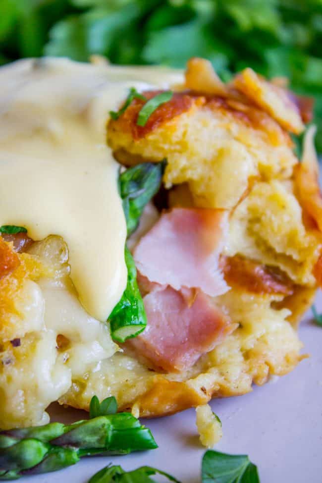 Savory bread pudding with ham.