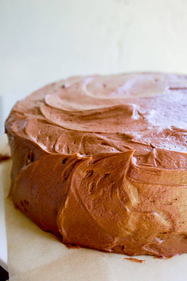 yellow cake with chocolate frosting.