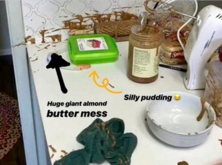 almond butter all over countertop