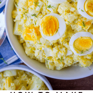 homemade potato salad with hard boiled eggs.