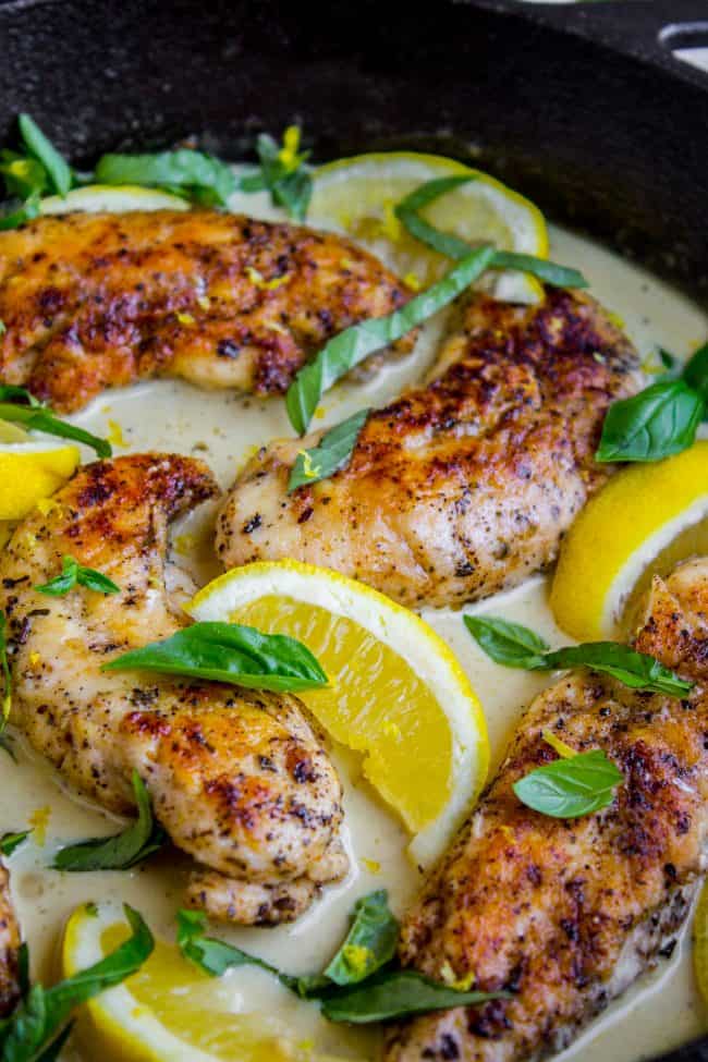 lemon basil cream sauce around chicken tenderloins.