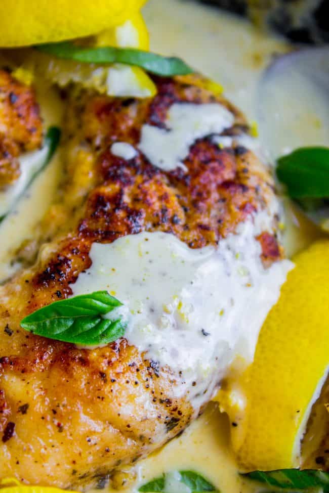 lemon chicken with a creamy sauce.