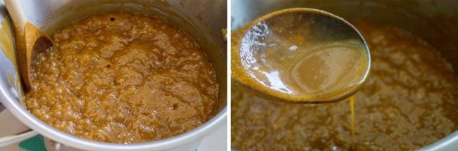 Bubbling pot of butter and brown sugar for caramel icing 