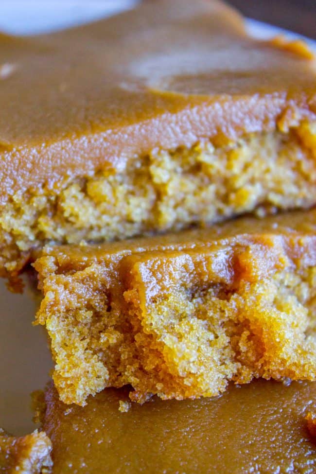 caramel cake recipe close up of cake squares