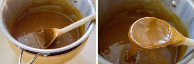 caramel frosting recipe in a pot, cooling after boiling
