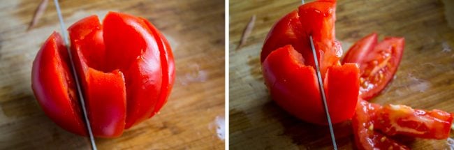 slicing a tomato.