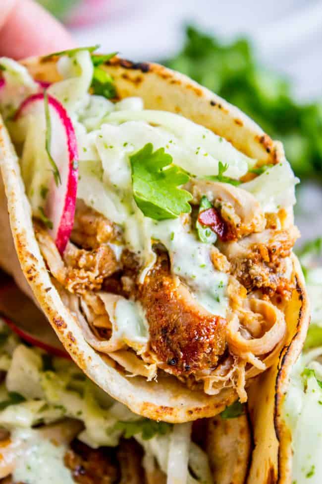 Slow Cooker Pork Tacos with Mexican Coleslaw - The Food Charlatan