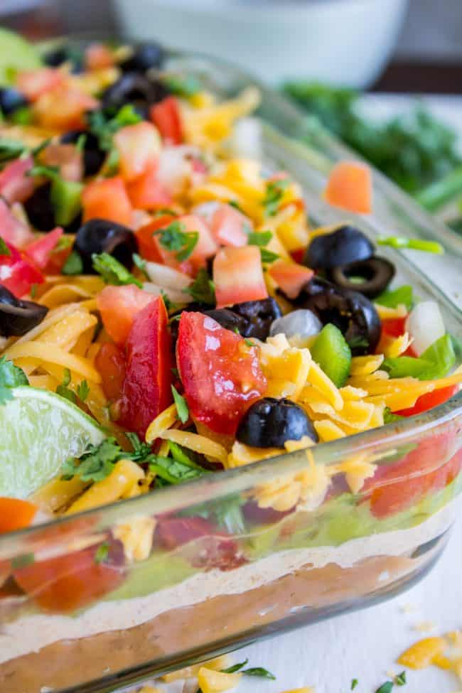 7 layer dip in a glass baking pan.