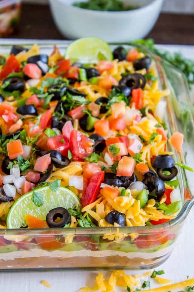 7 layer dip recipe in casserole dish