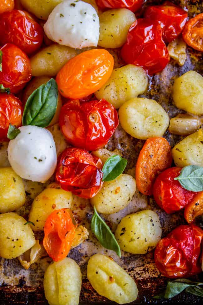 Sheet Pan Gnocchi w/ Cherry Tomatoes and Mozzarella - 30 Minute Dinner