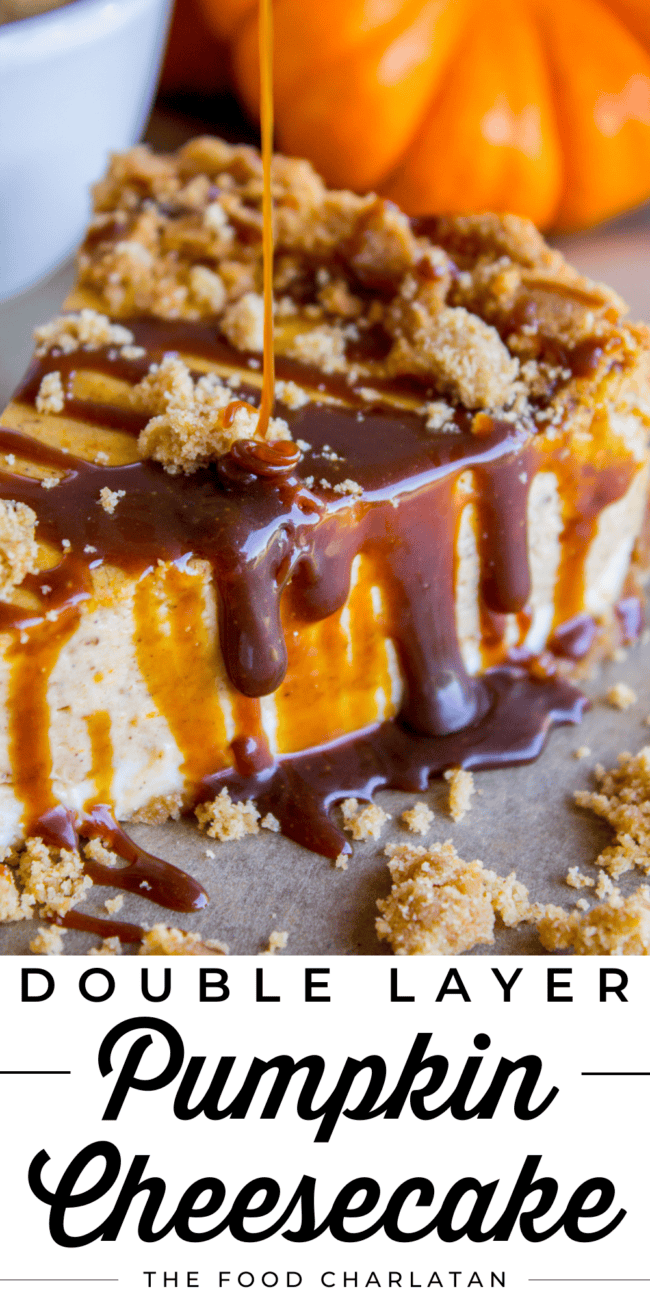 pumpkin cheesecake with caramel sauce.