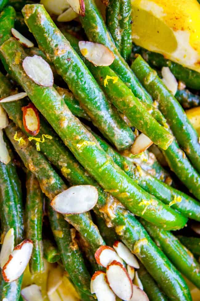 green beans with lemon zest and almonds. 