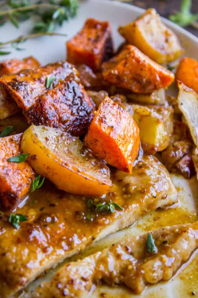 pork chop with apples and veggies.