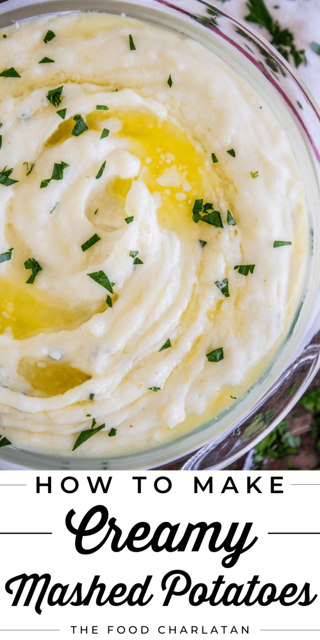 creamy mashed potatoes with melted butter and parsley.