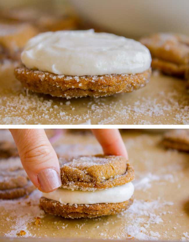 Assembling cookie sandwich with frosting