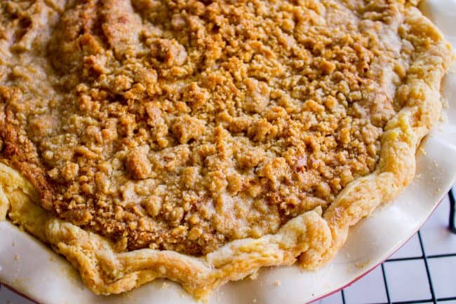 streusel topping baked on top of a pecan pie. 