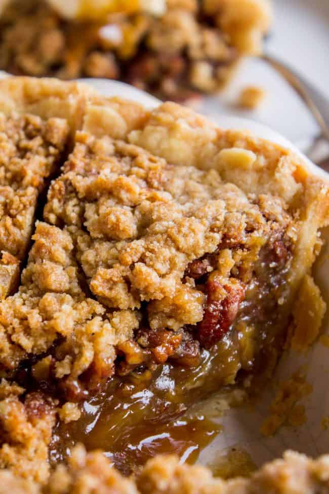 gooey pecan pie with streusel topping.