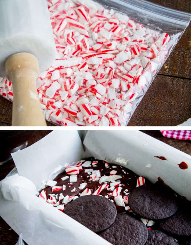 Smashing peppermint with rolling pin