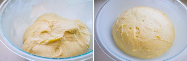 pecan cinnamon rolls dough rising in a bowl