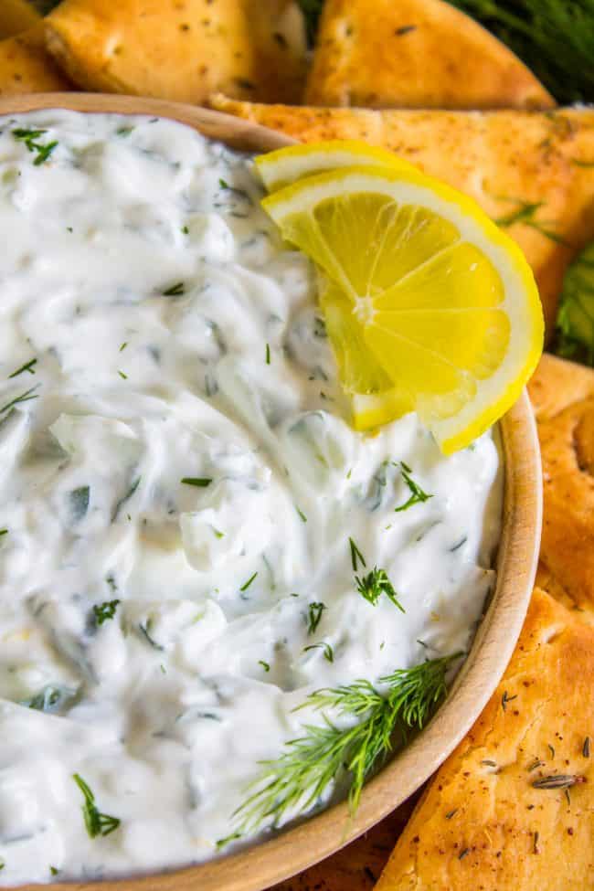 tzatziki dip with lemon.