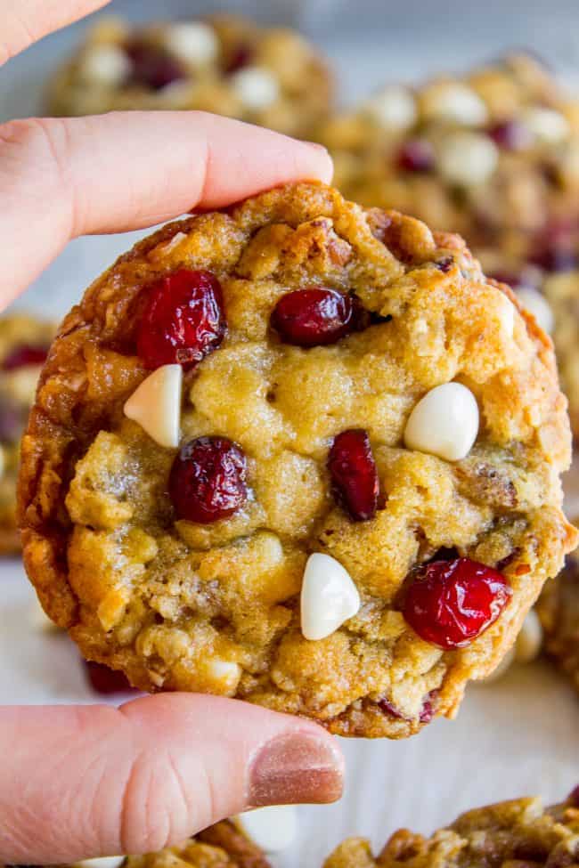 cranberry white chocolate chip cookies with fresh cranberries