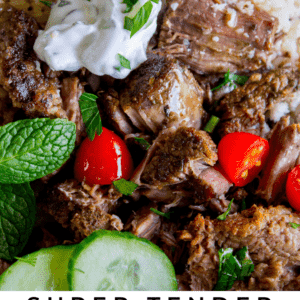 Greek gyro style shredded beef with fresh veggies.