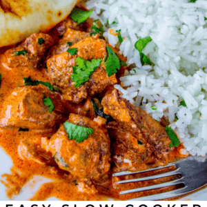 chicken tikka masala with rice and naan.