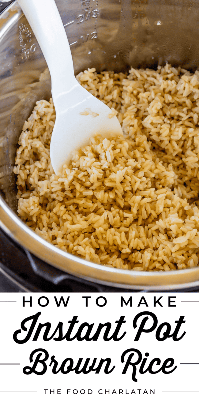 brown rice in the instant pot with a rice paddle.