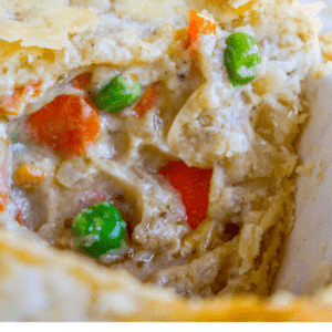 chicken pot pie with a flaky crust.