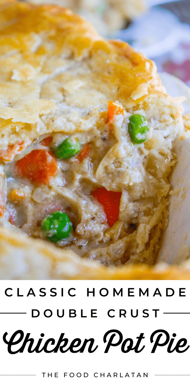 chicken pot pie with a flaky crust.