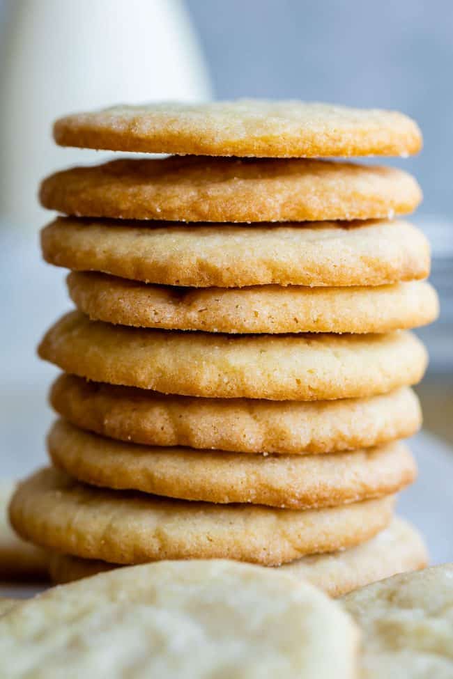 a stack of crispy sugar cookies.