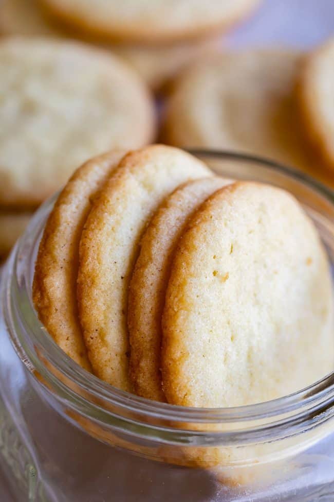 crispy Swedish sugar cookies in a glass jar. 