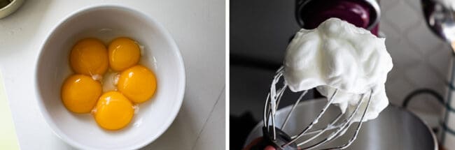 Egg yolk and beaten egg whites.