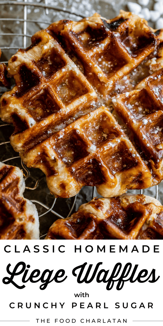 liege waffles with pearl sugar on a cooling rack.